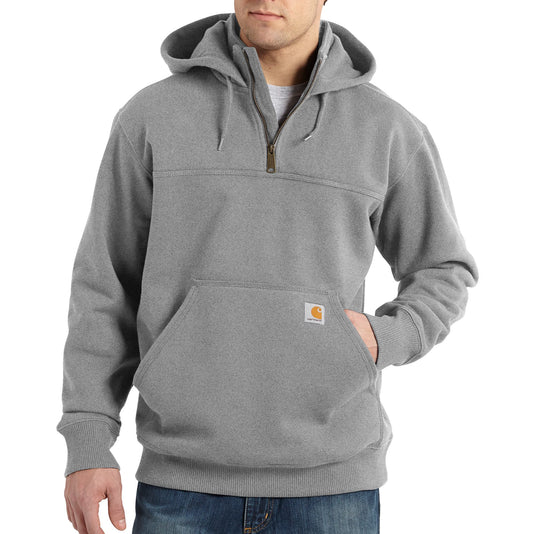 Gray Carhartt Quarter Zip hoodie with a brand logo on a white background