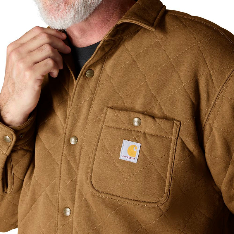 Load image into Gallery viewer, Brown quilted jacket with a visible brand logo on a white background
