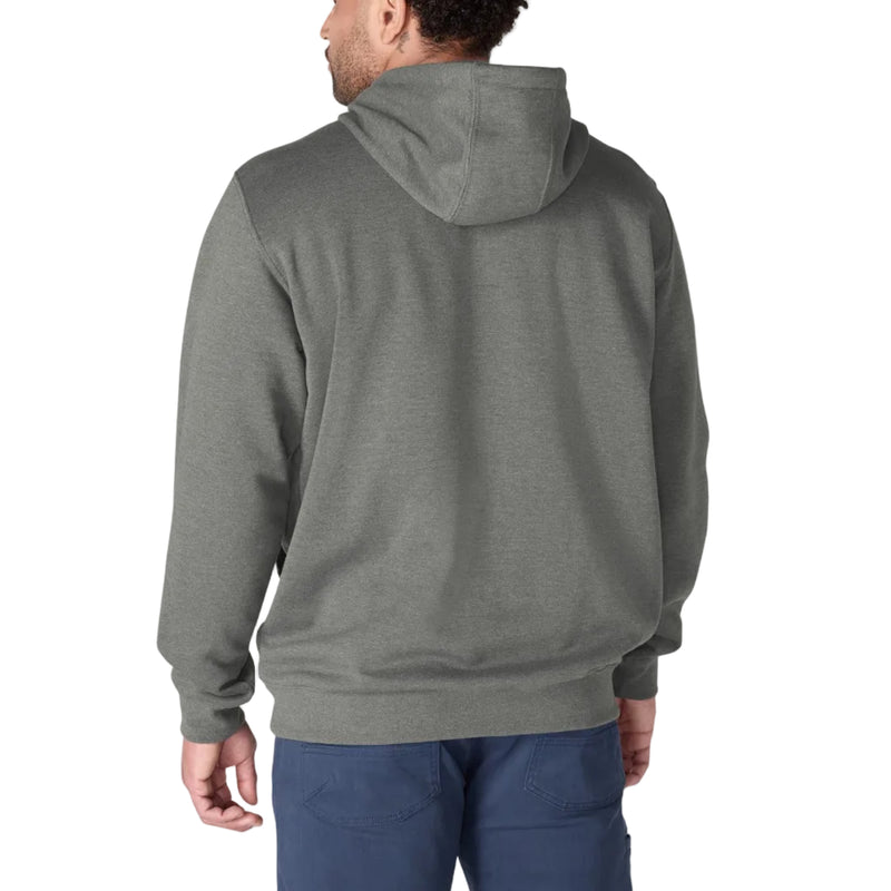 Load image into Gallery viewer, A man viewed from the back wearing a heather gray pullover hoodie and blue pants, set against a plain white background.
