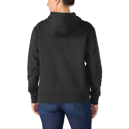 Back shot of a model wearing a black hoodie