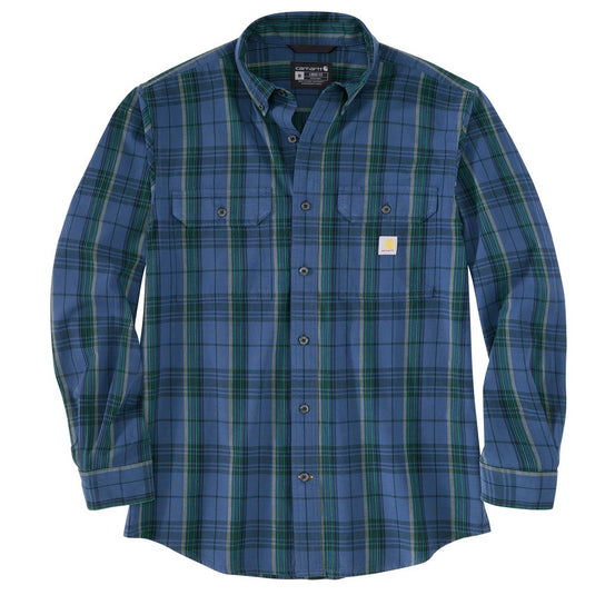 Blue and green plaid shirt on a white background