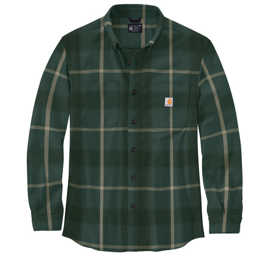 Green plaid shirt with Carhartt logo on a white background
