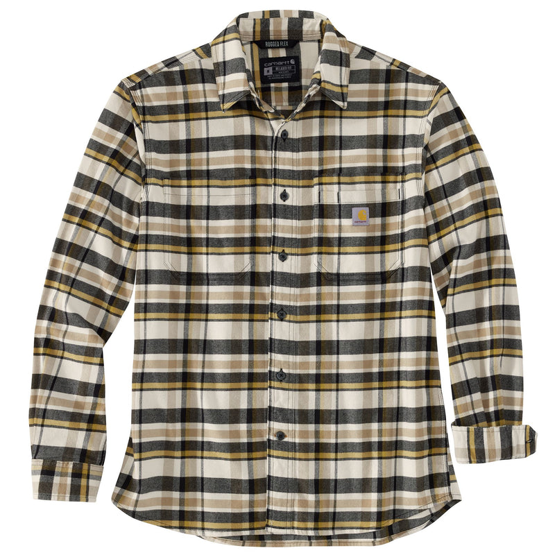 Load image into Gallery viewer, Plaid shirt with black, yellow, and white pattern on a white background
