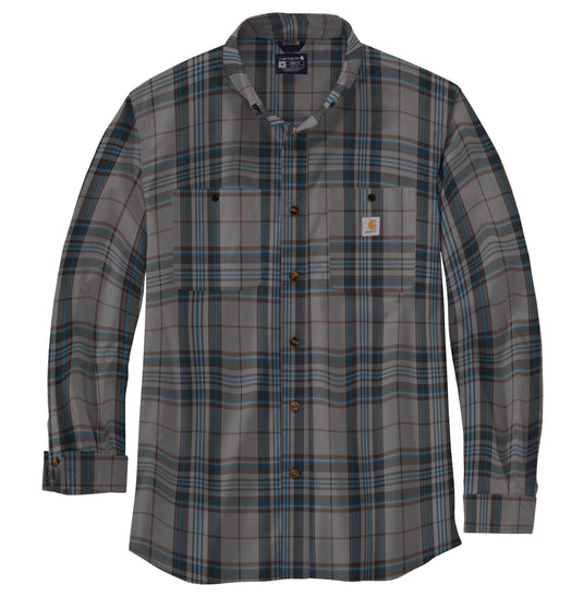 Plaid shirt with visible brand logo on a white background
