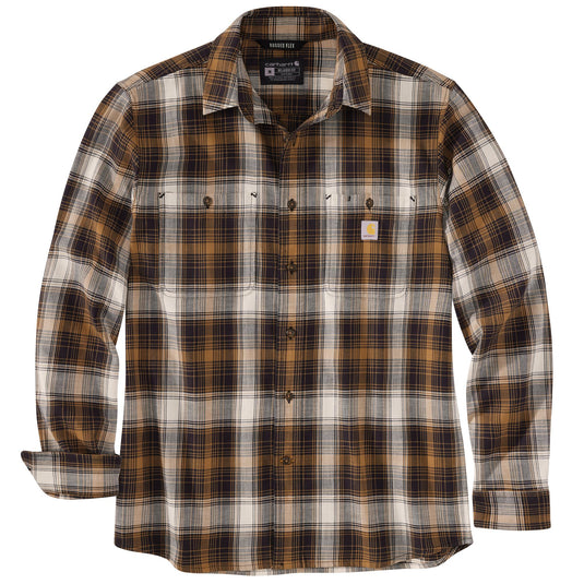 Plaid shirt with visible brand logo on a white background