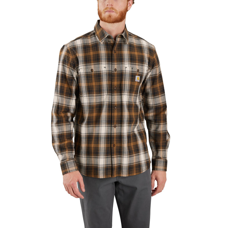 Load image into Gallery viewer, Man wearing a plaid shirt with a visible brand logo on a white background

