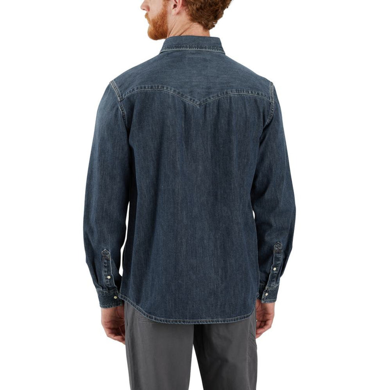 Load image into Gallery viewer, Man wearing a blue denim shirt on a white background
