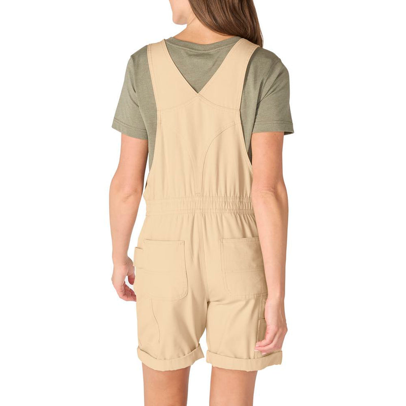Load image into Gallery viewer, Person wearing a beige Carhartt shortall with a green shirt underneath on a white background
