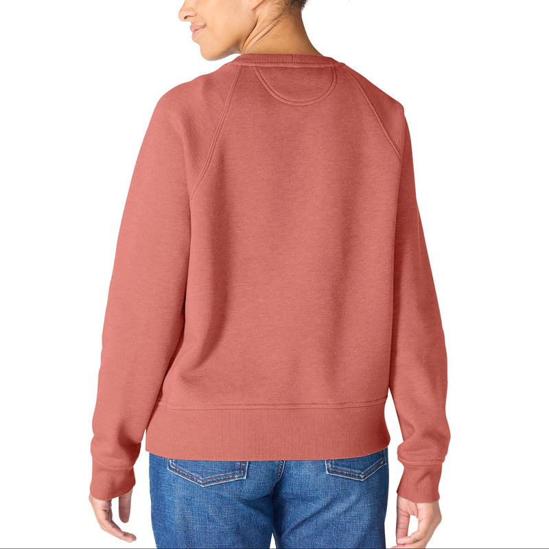 Load image into Gallery viewer, A woman shown from the back wearing a dusty rose crewneck sweatshirt and blue jeans against a plain white background.
