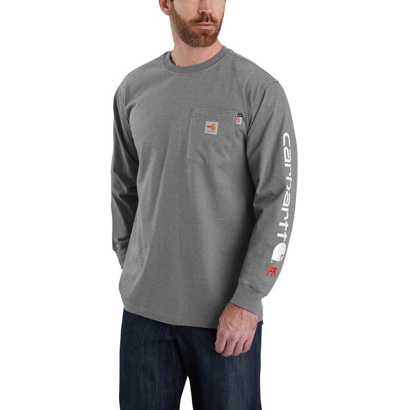Load image into Gallery viewer, Carhartt Flame-Resistant Force® Signature Logo Long Sleeve Tee Granite Heather
