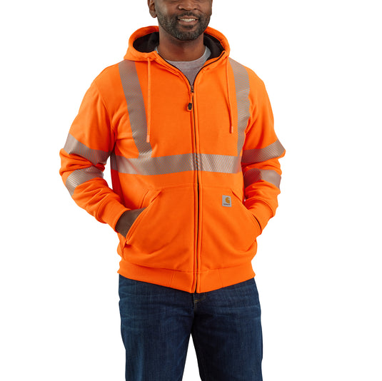 Carhartt Rain Defender® Loose Fit Class 3 Thermal-Lined Zipper Hoodie (High-Vis) Brite Orange