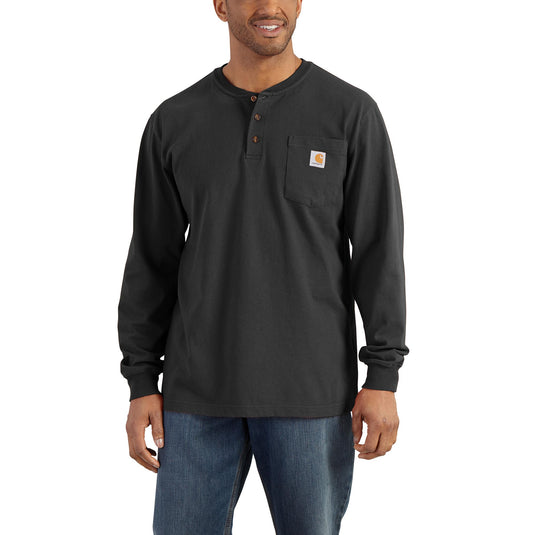 Carhartt K128 Loose Fit Heavyweight Long Sleeve Pocket Henley Tee Black