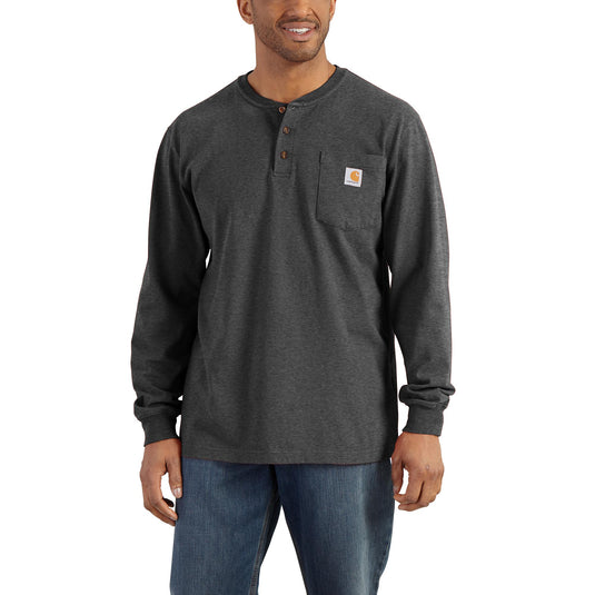 Carhartt K128 Loose Fit Heavyweight Long Sleeve Pocket Henley Tee Black