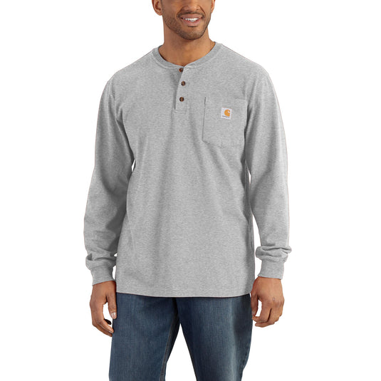 Carhartt K128 Loose Fit Heavyweight Long Sleeve Pocket Henley Tee Heather Gray