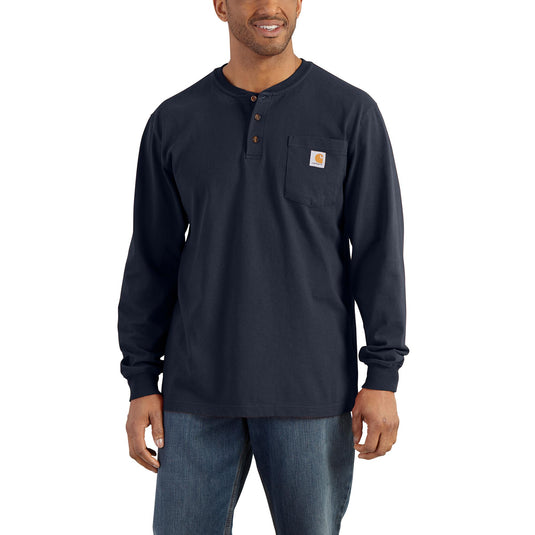 Carhartt K128 Loose Fit Heavyweight Long Sleeve Pocket Henley Tee Navy