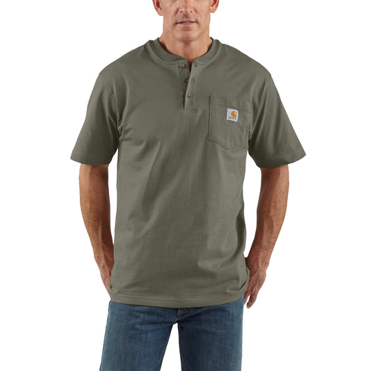 Carhartt K84 Loose Fit Heavyweight Short Sleeve Pocket Henley Tee Dusty Olive