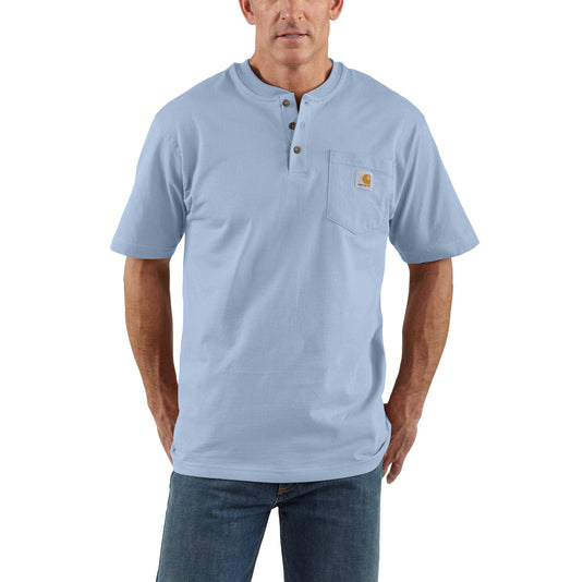 Carhartt K84 Loose Fit Heavyweight Short Sleeve Pocket Henley Tee Fog Blue