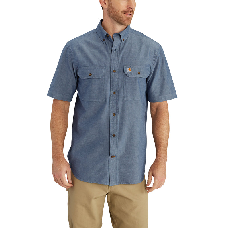 Load image into Gallery viewer, Carhartt Loose Fit Midweight Chambray Short Sleeve Shirt Denim Blue Chambray
