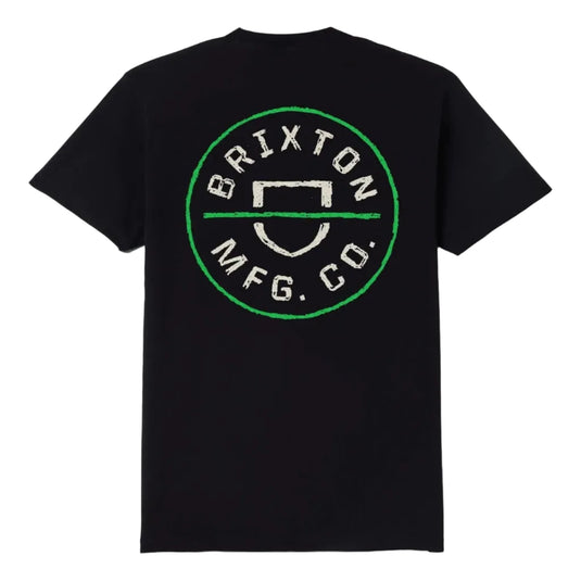 Black t-shirt with Brixton logo on the back 