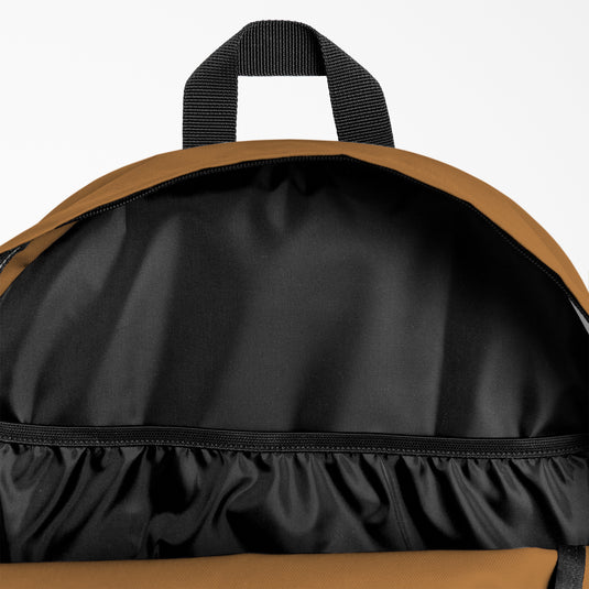 The Dickies brown duck bag features a large main compartment with internal laptop sleeve and a front zip pocket. 