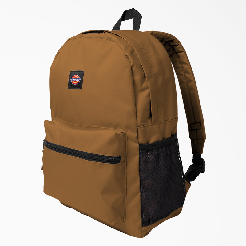 Load image into Gallery viewer, The Dickies brown duck bag features a large main compartment with internal laptop sleeve and a front zip pocket. Its side water bottle pocket is mesh.
