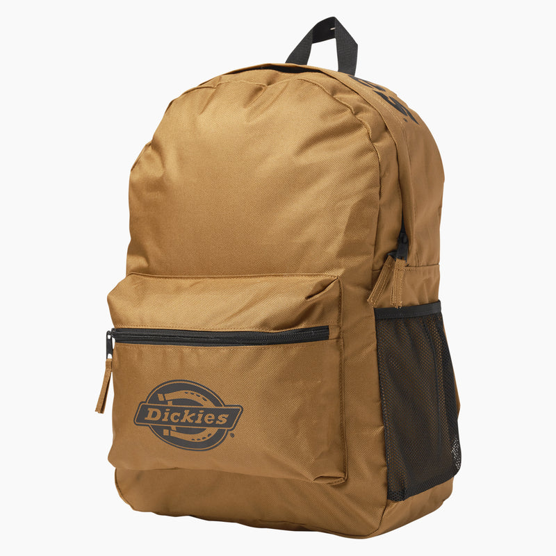 Load image into Gallery viewer, This Dickies double logo backpack features a large main compartment with internal laptop sleeve. The bag has a padded back panel for comfort, a side water bottle pocket, and a bold iconic horseshoe logo on the front as well as the signature Dickies wordmark across the top.
