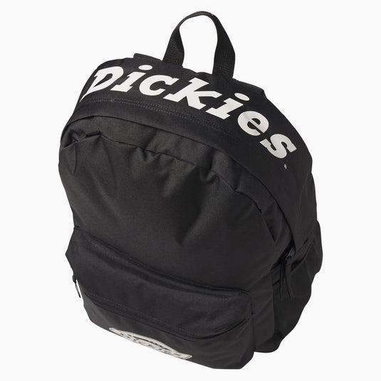 The bag has a padded back panel for comfort, a side water bottle pocket, and a bold iconic horseshoe logo on the front as well as the signature Dickies wordmark across the top.