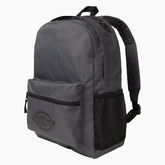 This Dickies double logo backpack features a large main compartment with internal laptop sleeve. The bag has a padded back panel for comfort, a side water bottle pocket, and a bold iconic horseshoe logo on the front as well as the signature Dickies wordmark across the top.