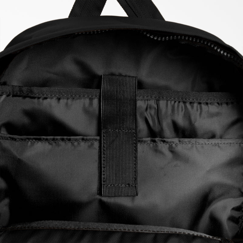 Load image into Gallery viewer, The Dickies double pocket backpack is designed to keep your essentials secure and organized. The backpack features a large main compartment with padded internal laptop sleeve, two front zip pockets, a fully padded back panel, and two water bottle pockets. It has several pocket slots in various sizes on the interior for your pencils, phone, wallet, and other essentials.
