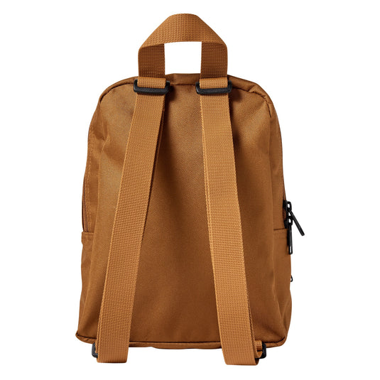 This Dickies versatile mini backpack stores all your essentials in a compact main compartment and smaller zip pocket - back of brown duck color.