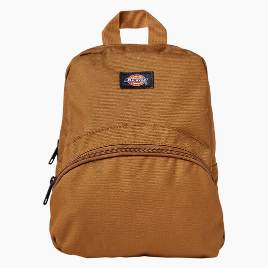 This Dickies versatile mini backpack stores all your essentials in a compact main compartment and smaller zip pocket - front brown duck 