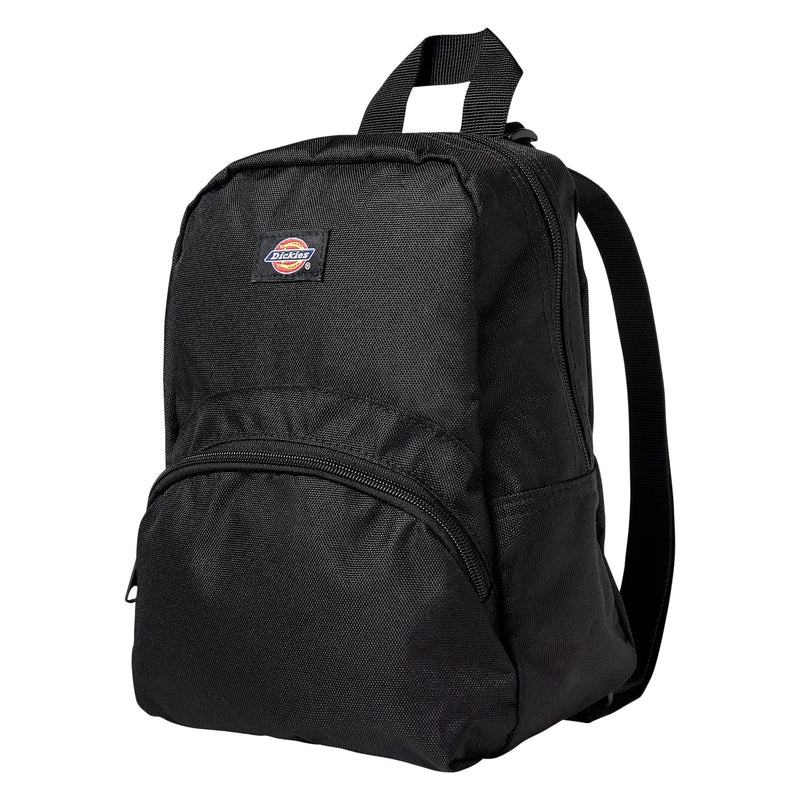 Load image into Gallery viewer, This Dickies versatile mini backpack stores all your essentials in a compact main compartment and smaller zip pocket - black side
