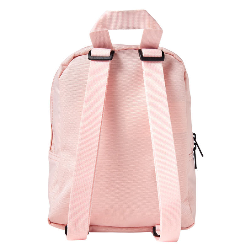 Load image into Gallery viewer, This Dickies versatile mini backpack stores all your essentials in a compact main compartment and smaller zip pocket - lotus pink back
