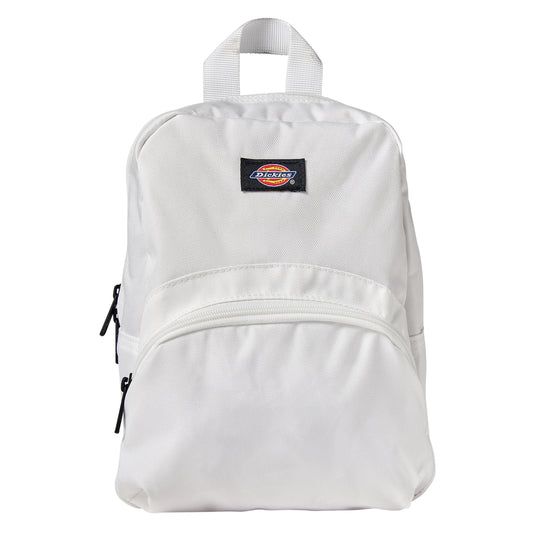 This Dickies versatile mini backpack stores all your essentials in a compact main compartment and smaller zip pocket - white front