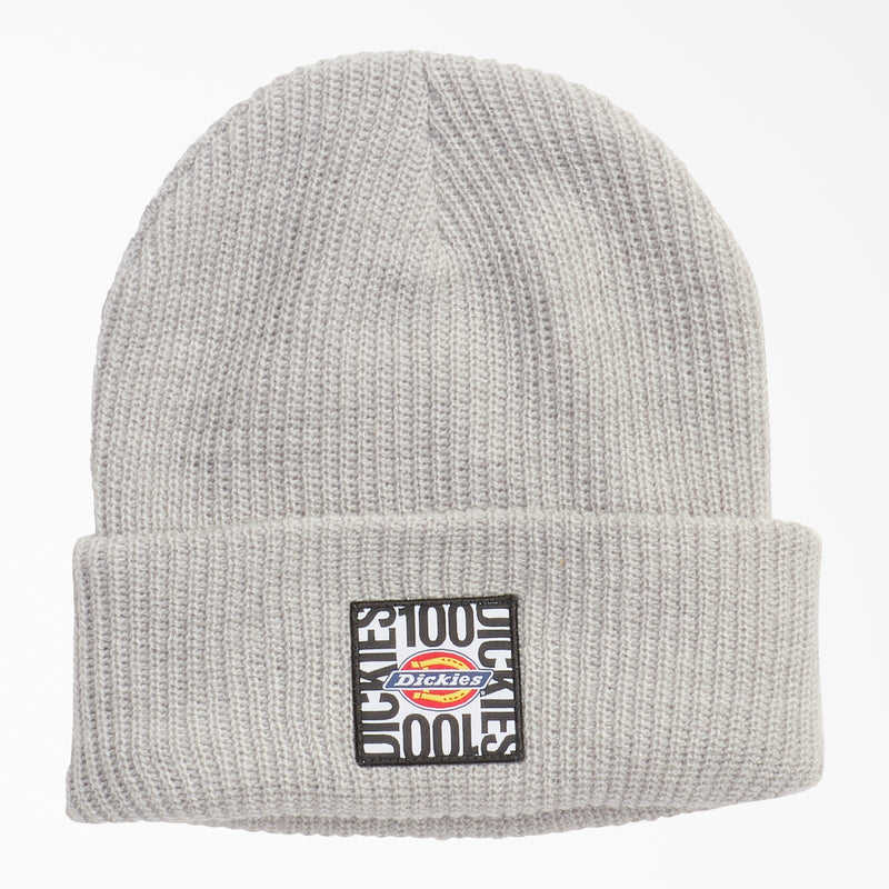 Load image into Gallery viewer, Gray knit beanie with Dickies logo on a white background
