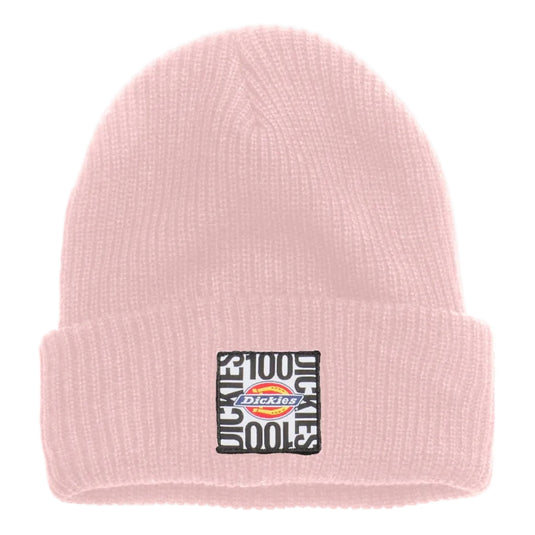 Pink beanie with Dickies logo on a white background