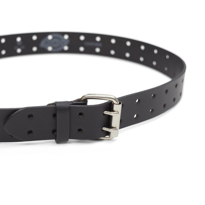 Load image into Gallery viewer, Black leather belt with silver buckle on a white background
