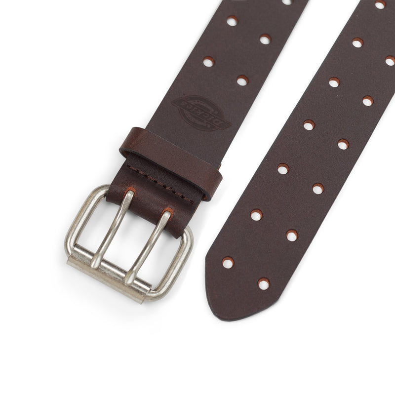 Load image into Gallery viewer, Brown leather belt with silver buckle on a white background
