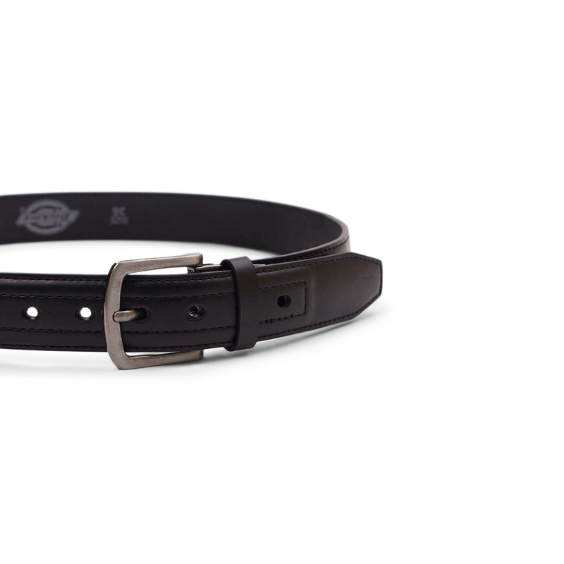Load image into Gallery viewer, Black Dickies leather belt with silver buckle on a white background
