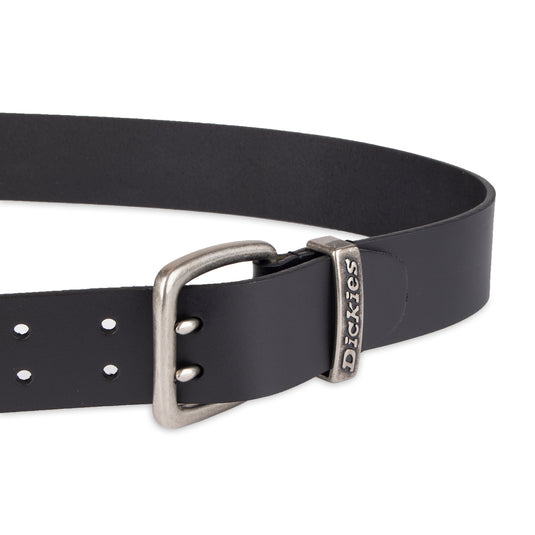 Black belt with silver buckle on a white background