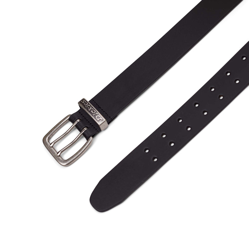Load image into Gallery viewer, Black Dickies belt with silver buckle on a white background
