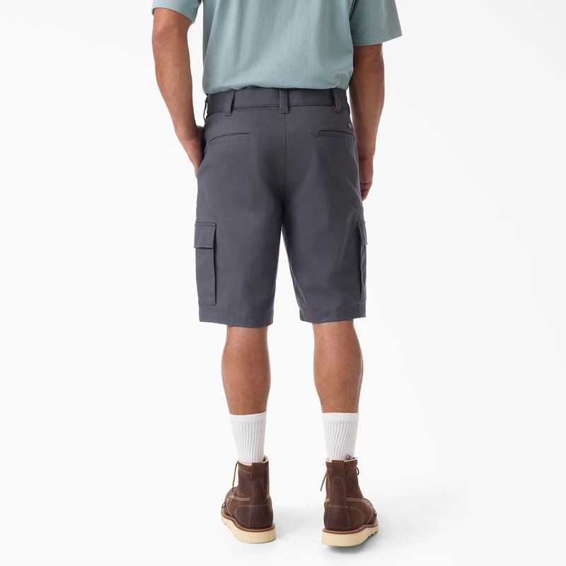 Load image into Gallery viewer, Person wearing gray cargo shorts on a white background
