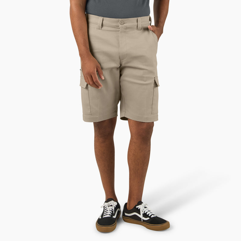 Load image into Gallery viewer, Person wearing beige cargo shorts on a white background
