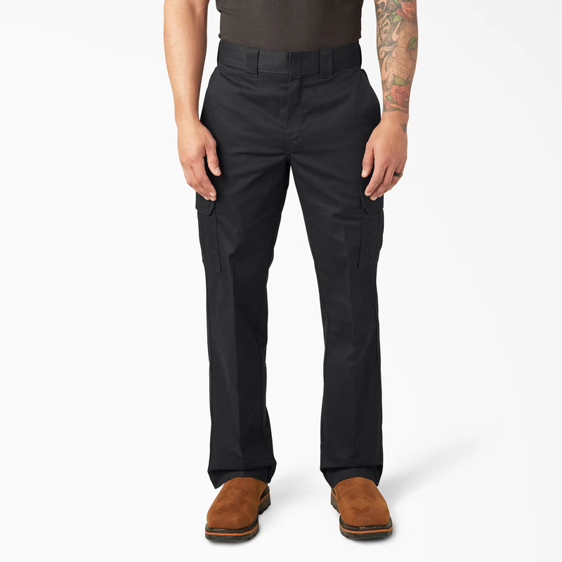 Load image into Gallery viewer, Person wearing black Dickies cargo pants on a white background
