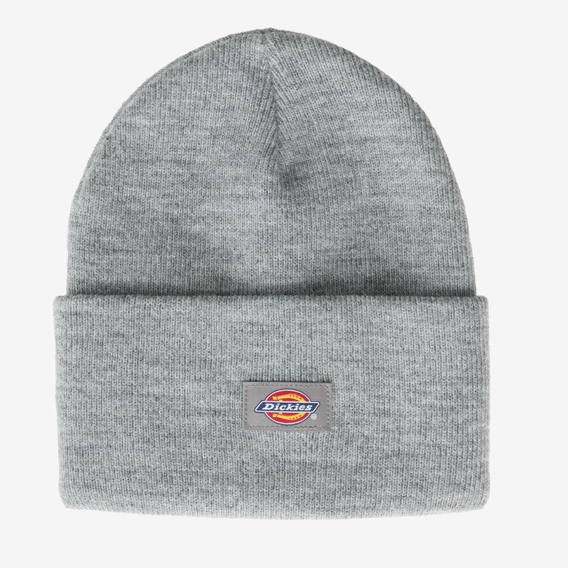 Load image into Gallery viewer, Gray knit beanie with Dickies logo on a white background
