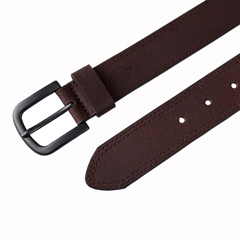 Load image into Gallery viewer, Brown leather belt with a black buckle on a white background
