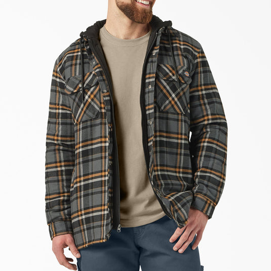 Man wearing a plaid jacket on a white background