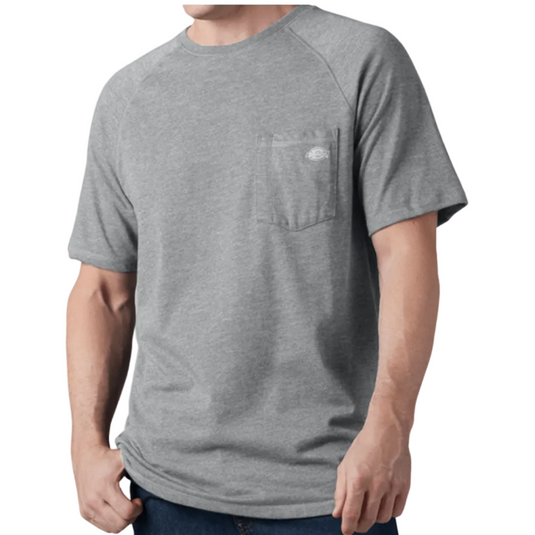 Gray t-shirt with a pocket on a white background