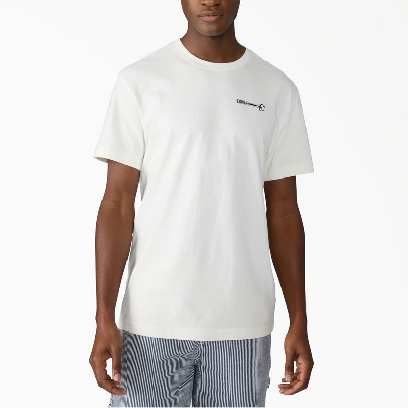 Load image into Gallery viewer, Man wearing a white t-shirt with a logo on a white background
