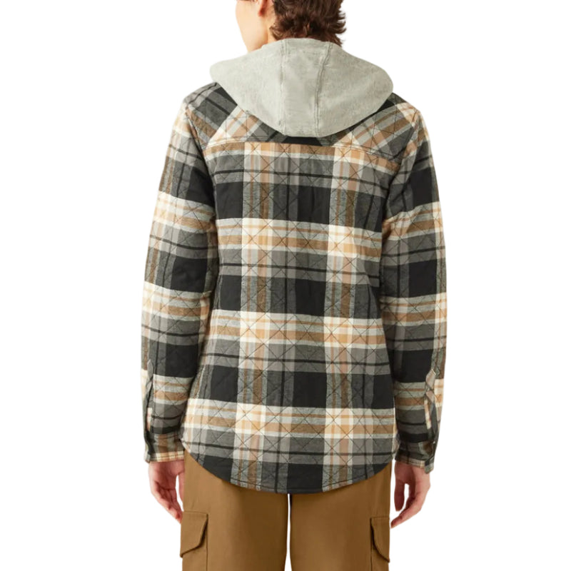 Load image into Gallery viewer, Person wearing a plaid shirt with a hood on a white background
